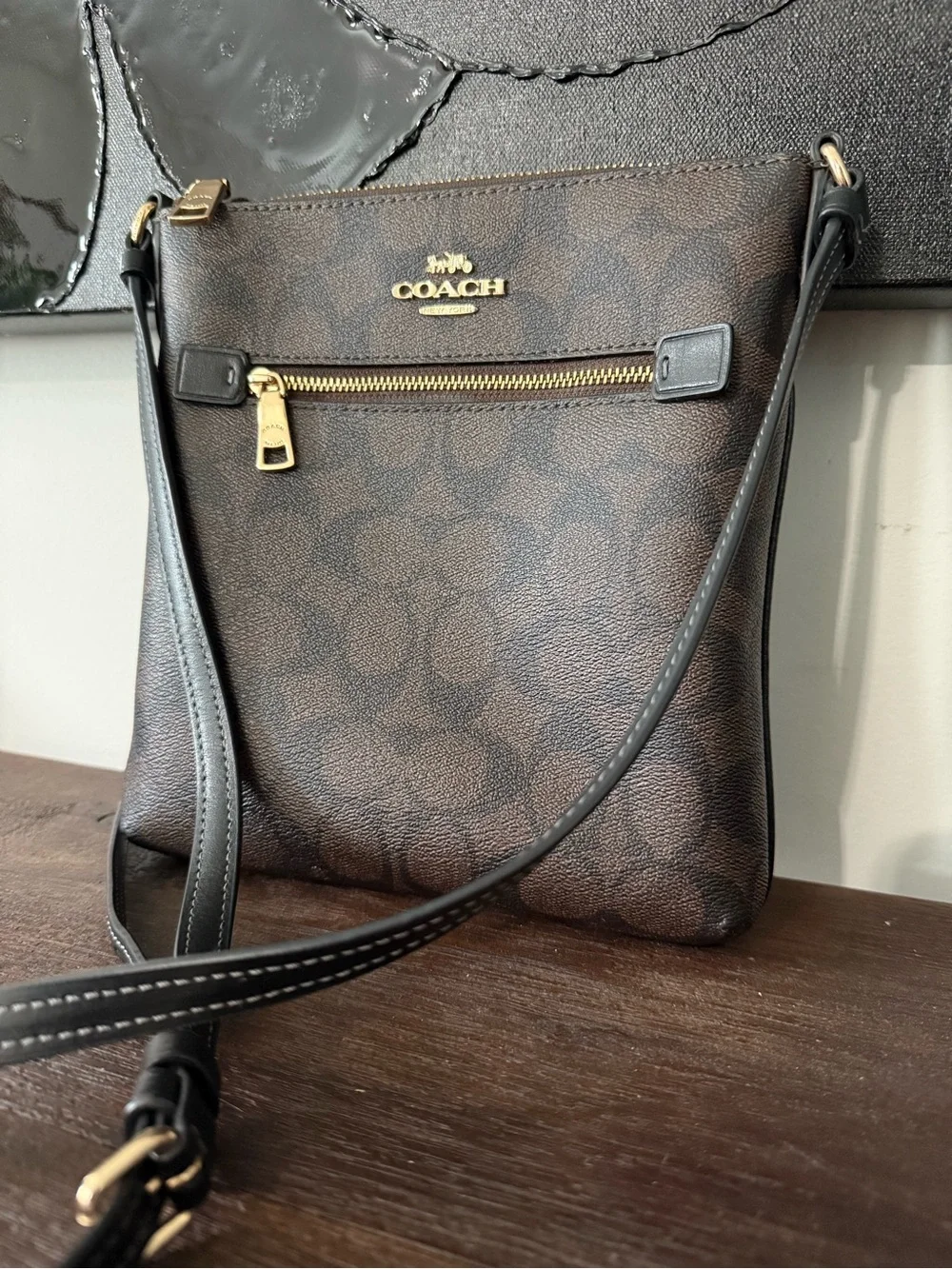 Coach Brown Signature Crossbody with Gold Hardware, Excellent Condition